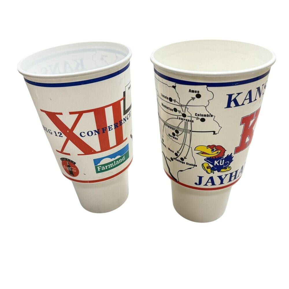 2 Vintage Kansas Jayhawks Collectable Souvenir Water Cups Large Big XII 12 HLBN